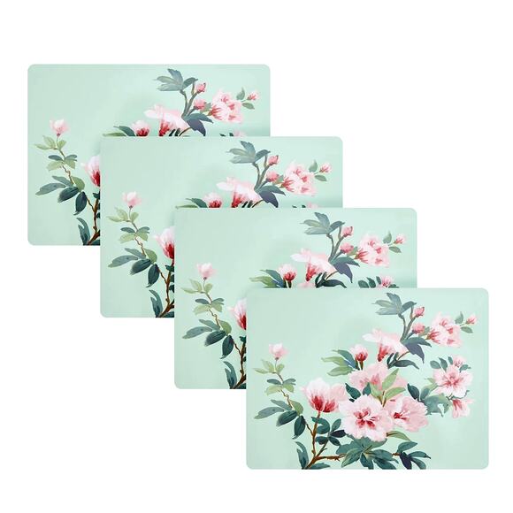 Laura Ashley Blossom Branch Cork Placemats Pink Green Floral 12x16 Set of 4 NEW - Picture 2 of 10
